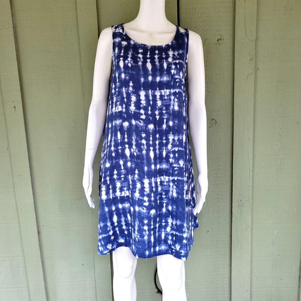 Tahari Blue White Linen A-Line Dress Small S